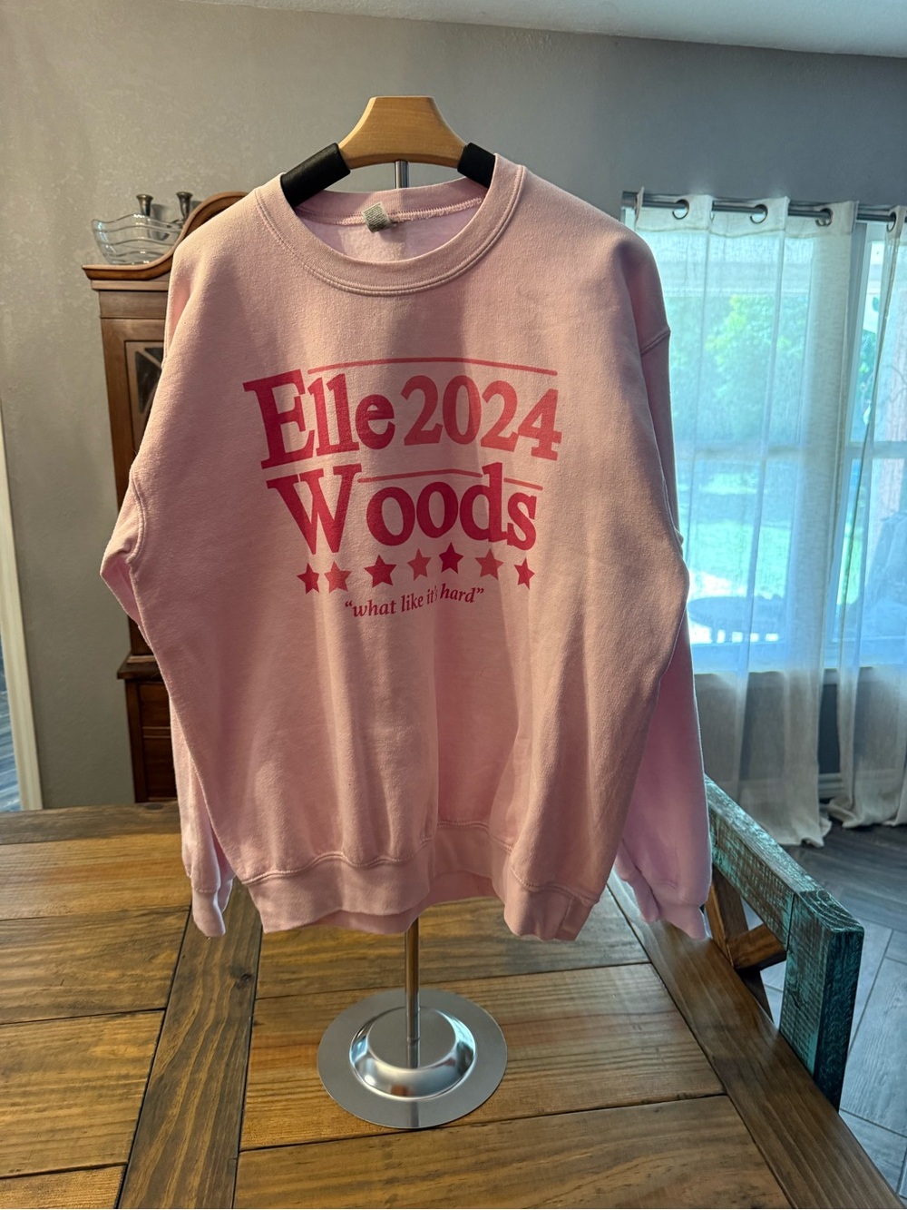 Gildan Light Pink Crewneck Sweatshirt with Red Accent